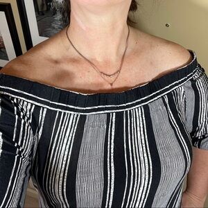 Off the Shoulder Plus Size Navy Striped Blouse